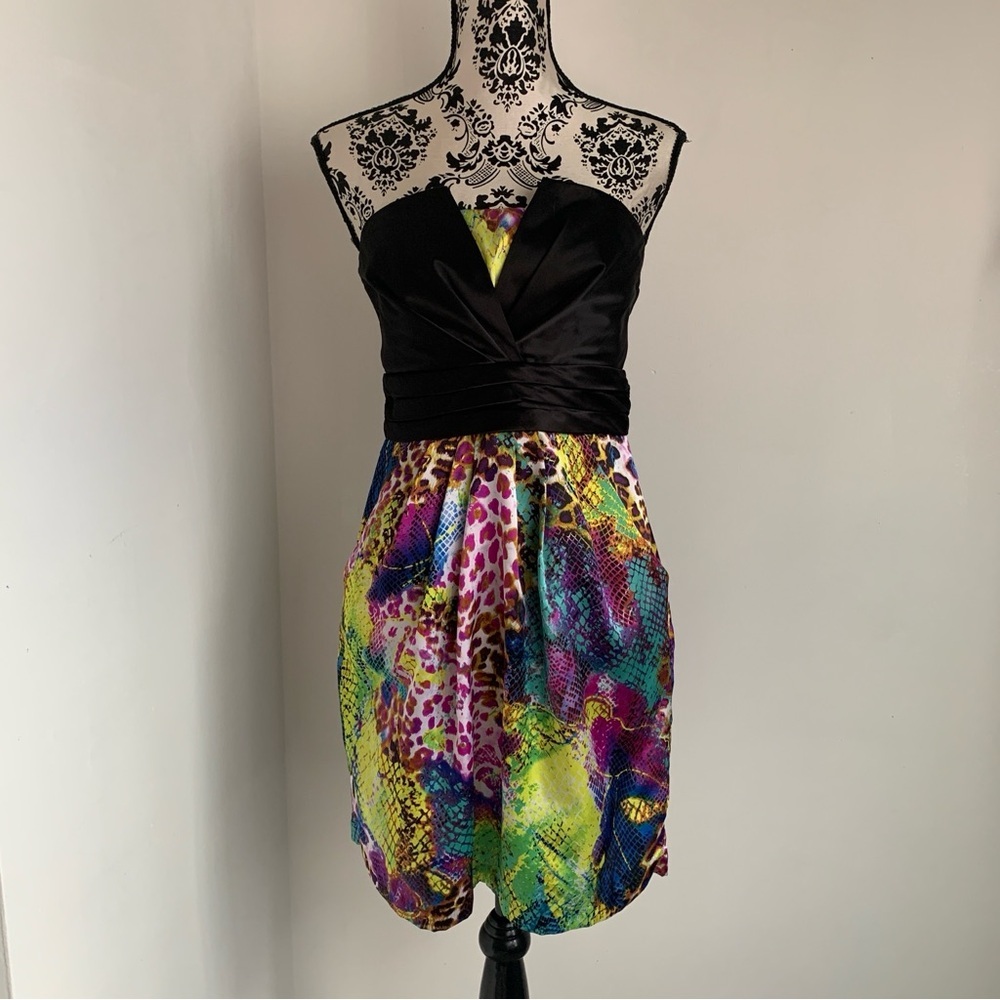 Charlotte Russe Black and Multicolor Mini Dress